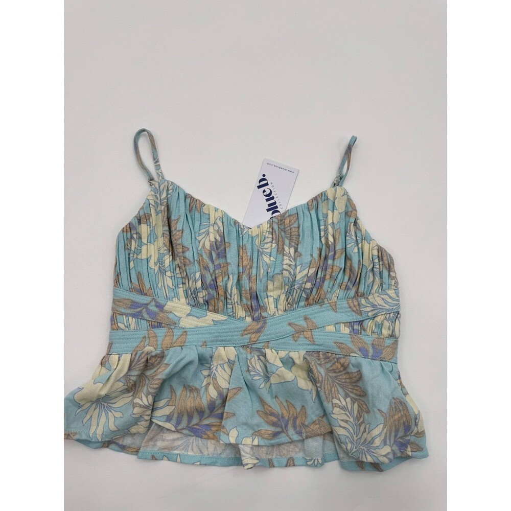 Blue b. Collection Ruffle Top Women's Medium Blue Floral Spaghetti Strap Hipster